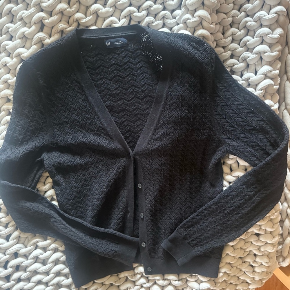 GAP Black Open Knit Button Cardigan